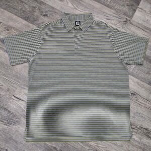 Footjoy FJ Polo Shirt Mens Size 2XL Green Blue Striped Golf Short Sleeve